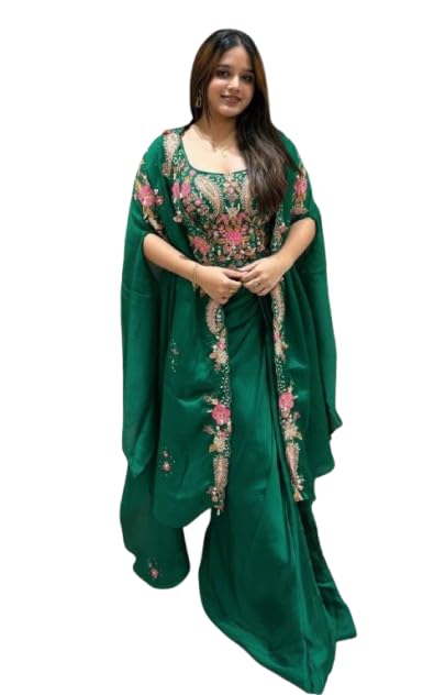 Image of infloura Speciel Outfit Chinon silk Fabric Dhoti With Cording Work Blouse With Stiched Lehenga Choli Set indowestern three piech wedding party letest new Green