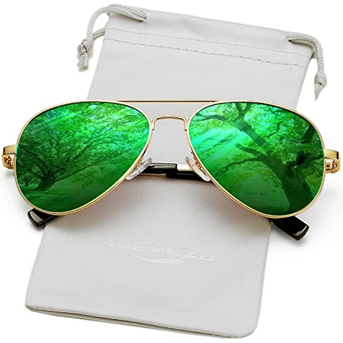 AIEYEZO Gold/Green Mirror Aviator