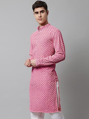 Image of Jompers Men's Regular Fit Cotton Chikankari Embroidered and Sequence Kurtas