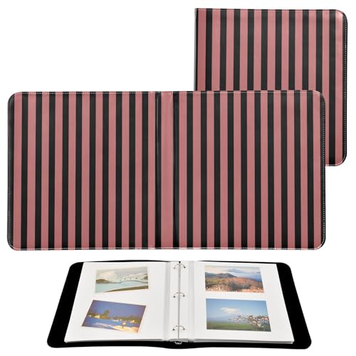 Álbum de fotos DIY adhesivo con cubierta de PU cuero color rosa oscuro con rayas negras, anillado de 3 argollas, 40 páginas, tamaño 11.8 x 11.2 pulgadas miniatura 2