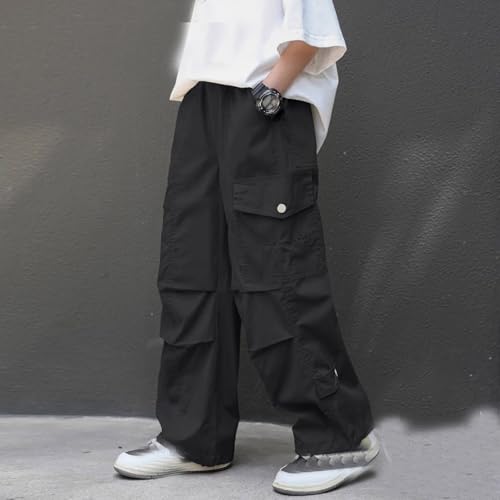 Boys Baggy Cargo Pants Casual Loose Fit Parachute Pant Fashion Harem Joggers Sweatpants with Pockets 4-5 Years 15 Black3
