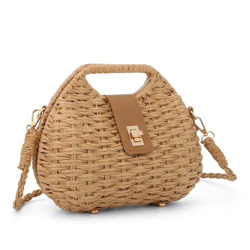 Bolso Tote tejido de paja con correa cruzada para mujer