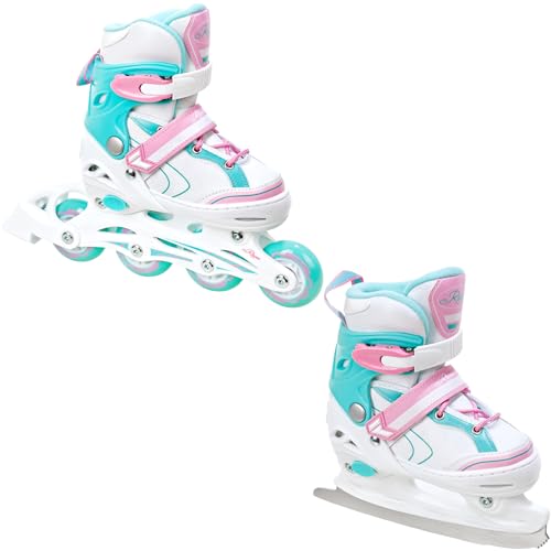 RAVEN 2in1 Pattini da ghiaccio Pattini in linea per bambini ragazze regolabili (Lia Mint, 30-33 (18,5cm-20,5cm))