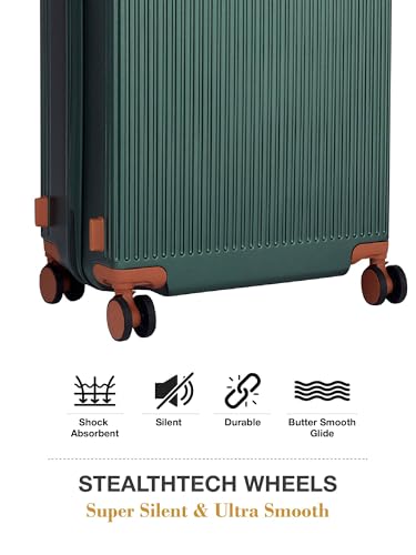 Image of FUR JADEN The Aviator 55cm German Polycarbonate Travel Luggage Cabin Suitcase with 8 StealthTech Silent Shock Absorbing Wheels, TSA Lock & Aerospace Grade Wide Trolley (Forest Green, Cabin 20 inch)