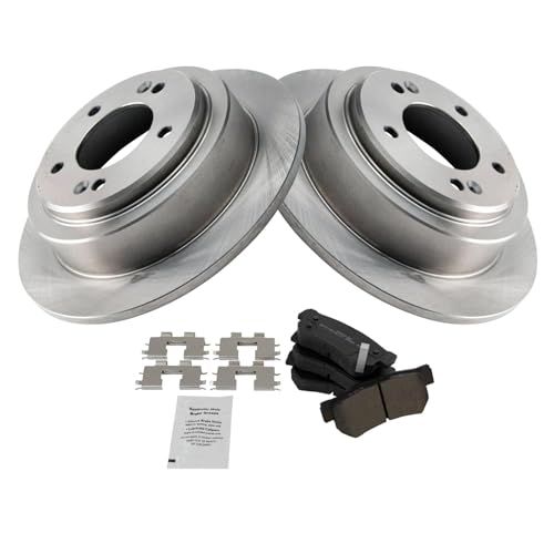 Image of TRQ Rear Brake Pad and Rotor Set Semi Metallic Rotors Compatible with 2004-2006 Kia Amanti