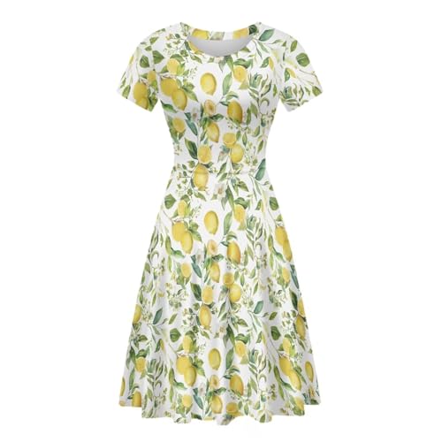 Image of HUGS IDEA Womens Puffy Swing Midi Dress Round Neck Short Sleeve Party A-Line Dresses