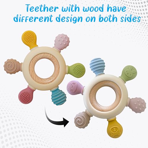 Image of 3 Packs Baby Teething Toys for 0-12 Months Babies, Silicone Pacifier with Teething Mittens and Silicone Teethers for Babies, Soft Handheld Teether Baby Chew Toys for Infants, (Blue)