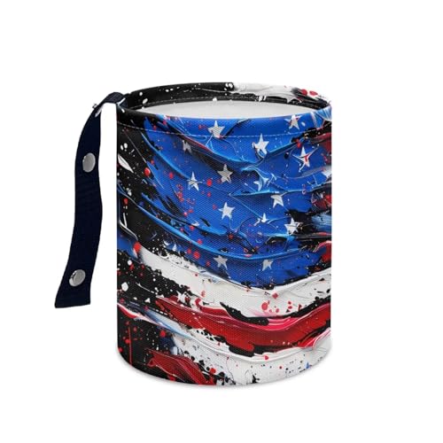 Image of Pensura Oil Painting American Flag Car Trash Can Multipurpose Collapsible Trash Container Car Organizer Mini Trash Can for Car Car Seat Back Use for Women Interior