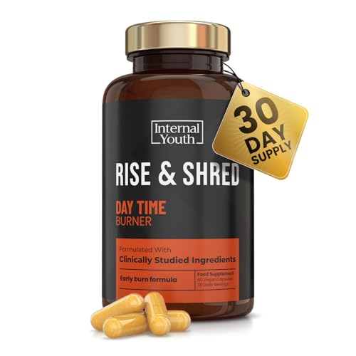 Rise & Shred - Day Time Fat Burners for Men & Women Weight Loss - Weight Loss Pills that Work Fast - Premium Science-Backed Ingredients - Appetite Suppressant - Made in the UK - 60x Diet Pills