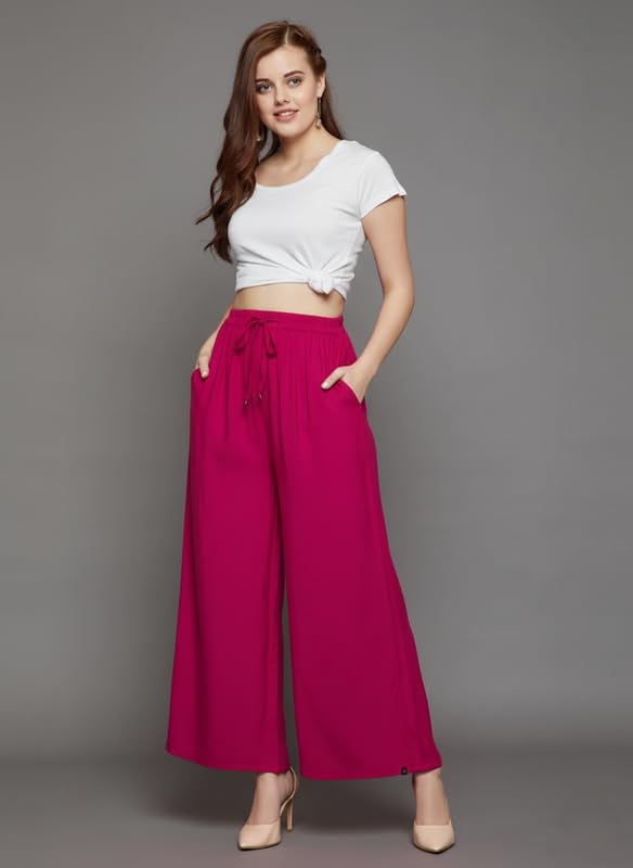 Image of Super Soft Viscose Rayon Flared Palazzo Pants for Women Stylish Wide Leg Straight Relaxed Fit Casual Ethnic Office Wear