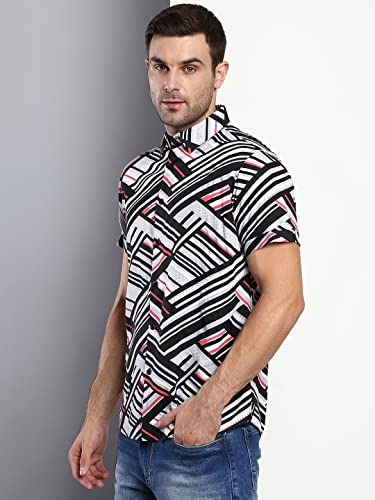Image of Dennis Lingo Men's Abstract Print Slim Fit Rayon Casual Shirt with Spread Collar & Half Sleeves