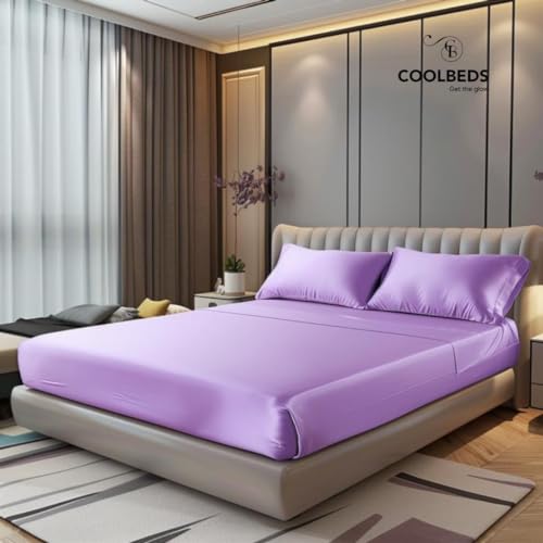 Image of COOLBEDS Satin Elastic Fitted Sheet & 2 Pillow Covers (Single, Lavendar)