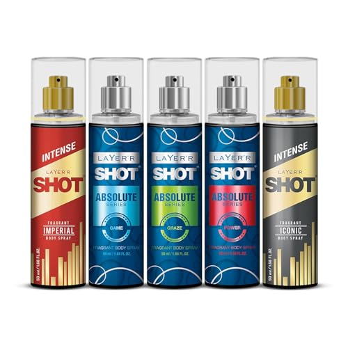 Image of LAYER'R SHOT Body Spray Combo for Men, 50ml Pack of 5 | Craze, Game, Power, Iconic & Imperial | Long-Lasting Deodorant Set with Bold, Fresh, Warm & Spicy Fragrance | Perfect All Day Freshness & Every Occasion