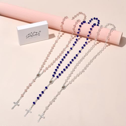 SZQCZB Crystal Rosary Bead Catholic for Women, Our Lady of Guadalupe Medal with Metal Box and 18Pcs Prayer Cards 6