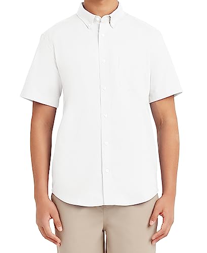 Nautica Men's Uniform Short Sleeve Performance Oxford Button-Down Shirt, White, M