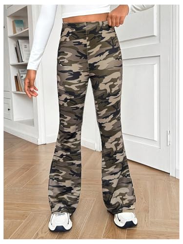 Image of WDIRARA Girl's Camo Print Flare Pants High Waisted Stretch Bell Bottoms Pants