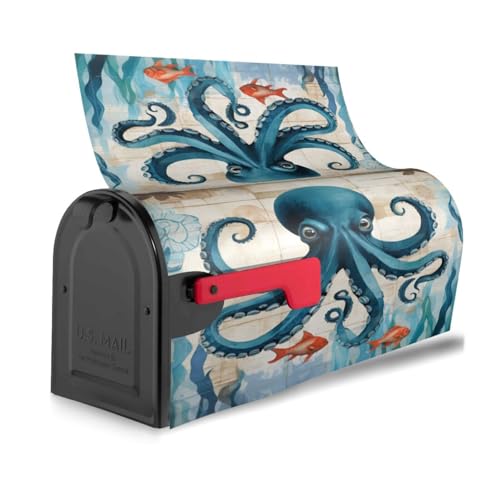 Image of Blue Octopus Mailbox Cover Magnetic Waterproof Mailbox Wraps Post Letter Box Decor 21x18 in