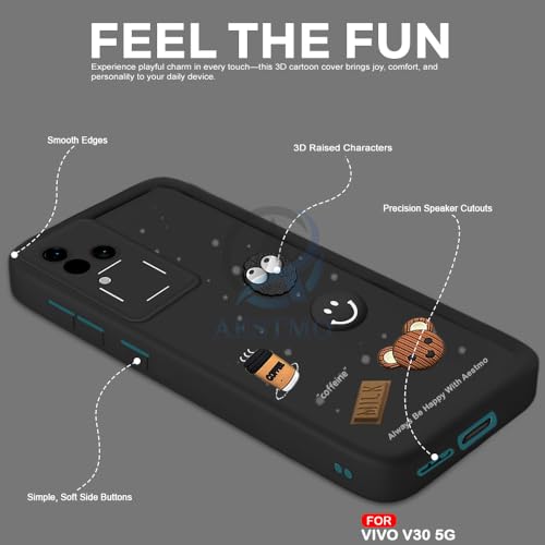 Image of AESTMO Back Case Cover for Vivo V30 5G Cover | Cute Fun Cartoon 3D Ball | Coffee Silicone Case | Full Body Protection | Camera Protection Back Cover for Vivo V30 5G (Black)