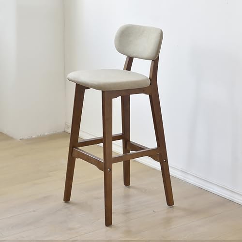 Juego de 2 taburetes de bar de 28 pulgadas de altura de mostrador, sillas de bar de lino sin brazos con respaldo curvado y patas de madera maciza, estilo granja para cocina, isla de comedor y