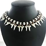 Awesome Unisex 21PC MAKO Shark Tooth Surfer Bone Brown HEISHI Beads Necklace YE-2511