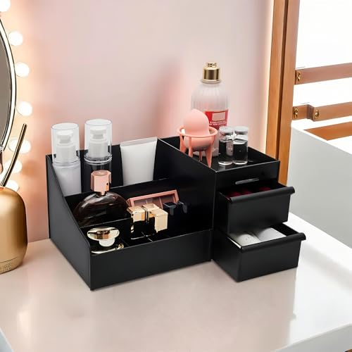 Image of Kuber Industries Multipurpose Plastic Drawer Travel Storage Organizer | Aesthetic Desk Stationary Item & Jewellery Holder for Home & Office | Spacious Cosmetic Organizer Shelf for Women | Black