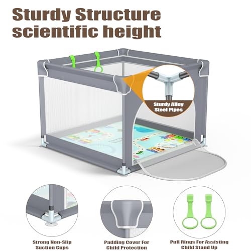 Vancle Baby Playpen with Mat 90cm x 90cm, Grey, For Kids Safety Play Yard, Indoor & Outdoor, Activity Center - Image 6