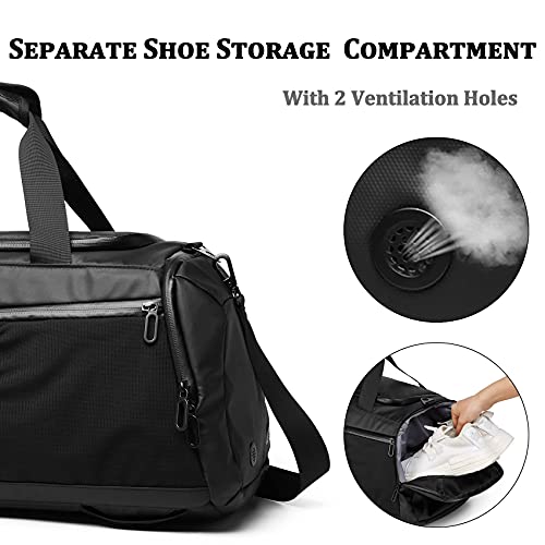 Gym Duffle Bag Waterproof Sports Duffel Bags Travel Weekender Bag for Men Women Overnight Bag with Shoes Compartment Black