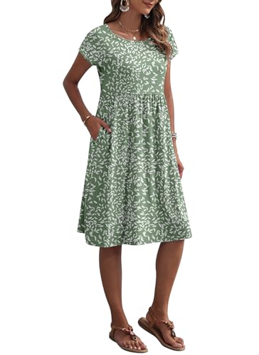 AUSELILY Women's Summer Short Sleeve Knee-Length Dresses Round Neck Loose Dress with Pockets 2025 New2