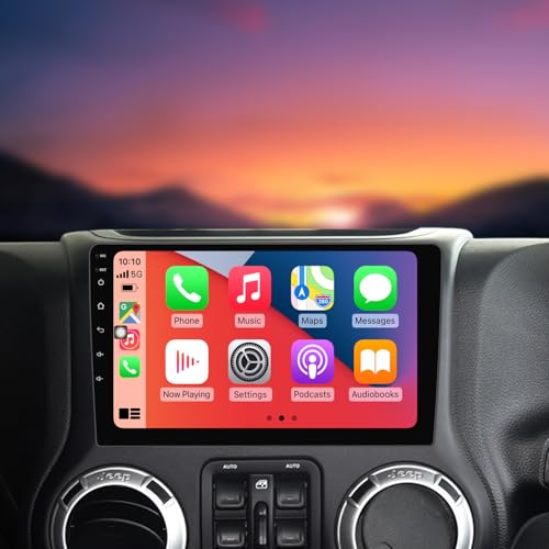 FELLOSTAR for Jeep Wrangler JK 2007-2018 Radio Upgrade 10-Inch Car Stereo with Carplay & Android Auto Touch Screen 4Core Head Unit 2GB RAM + 64GB ROM Navigation System