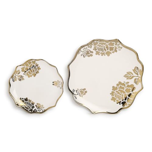 Image of Timeless Elegance Gold Plated 18 Piece Dinner Set for 6 | Premium White & Gold Porcelain Crockery Set with Scalloped Rim | 6 Dinner Plates, 6 Quarter Plates & 6 Veg Bowls (DSS03)