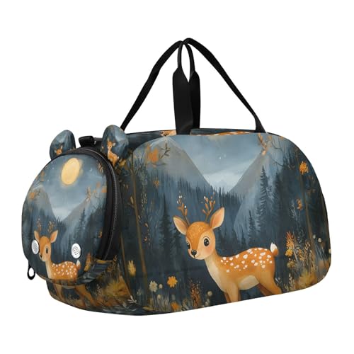 Duffle Bag for Boys or Girls with Shoes Compartment, Little Deer Moon Sports Travel Bag Overnight