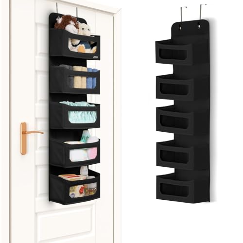Image of Utopia Home Hanging Closet Organizer, Over The Door Storage with Compartments, Over The Door Pantry Organizer, Hanging Organizers for Sweaters (5 Pockets, Black)