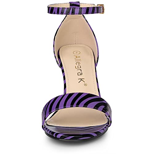 Allegra K Allegra K Women's Snake Printed Chunky Heels Ankle Strap Black Purple Heel Sandals 7 M US