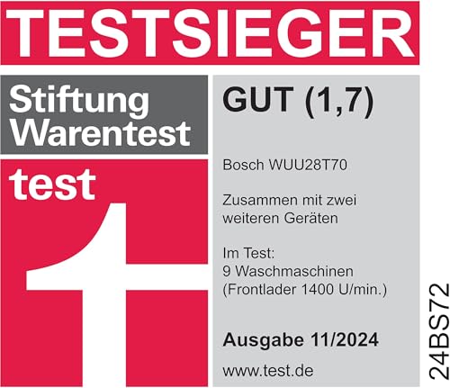 Bosch WUU28T70, Stiftung Warentest Testsieger*, Serie 6, Waschmaschine 8 kg, Unterbaufähig, SpeedPerfect - schneller waschen, Nachlegefunktion, Hygiene Plus, VarioTrommel, Leise dank EcoSilence Drive - 2