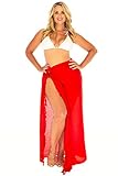 Back From Bali Womens Plus Size Sarong Swimsuit Cover Up Solid Beach Wear Bikini Wrap Skirt with Coconut Clip Red
