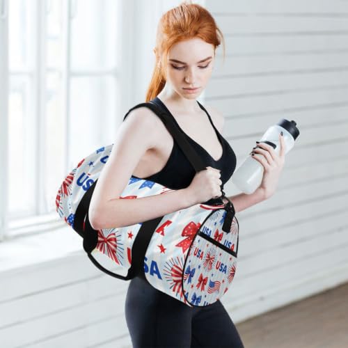 Bolsa de lona cilíndrica con estampado patriótico del 4 de julio para viajes 6