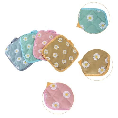 DUZEPA 4er-Pack Topflappen aus Baumwolle (17,5 x 17,5 cm, Gänseblümchenmuster) – Hitzebeständige und waschbare Küchenschoner zum Kochen und Backen