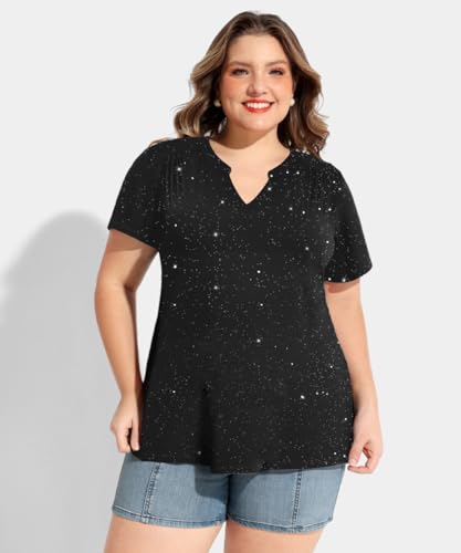 CARCOS Plus Size Tops for Women Summer Short Sleeve V Neck T Shirts Pleated Casual Business Tunic Blouses XL-5XL2