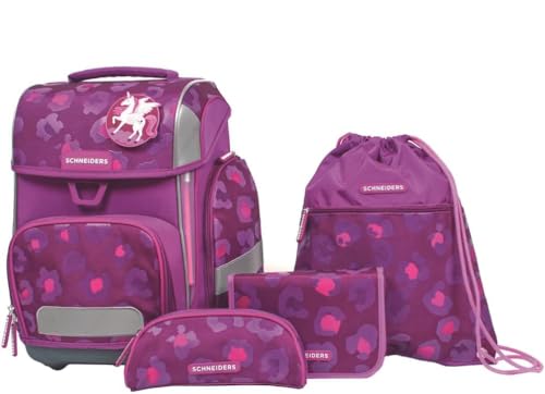 Schneiders Ergolite Berry Paw - Sac à Dos Scolaire pour Fille (9 pièces, certifié orthopédique, avec Barres LED, Durable et Ergonomique), Violet/Empreintes