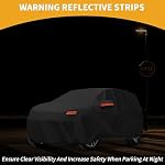 Housse de Voiture Imperméable Tous Temps Protection Contre le Soleil et la Pluie Housse Extérieure Complète pour Toyota RAV4 Noire avec Fermetures Éclair sur le Côté Gauche | Matériau 190T-Pu, Dimensions 470X190X150Cm, Fermetures Éclair dans l'Habitacle, Corde Élastique, Bandes Réfléchissantes