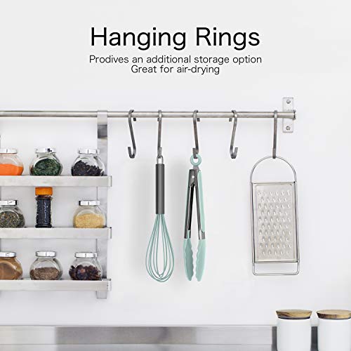 Country Kitchen 10" Whisk And Tong Kitchenware Set For Nonstick Cookware, Silicone And Stainless Steel Accessories For Cooking, Baking, Frying, Grilling, Blending And Serving- Gun Metal And Mint Green #TOP1