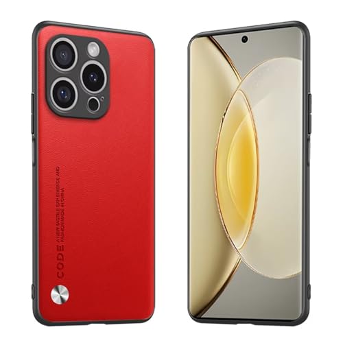 Longstong Mobile Phone Case Suitable for Smartphone, Compatible with iPhone 16 Pro (6.3 inches), Code Series Metal Leather Case Protective Cover - Red