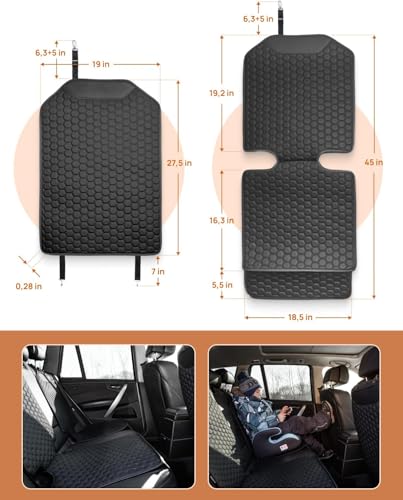 Image of Owleys Kick Mat Back Seat Protector - Car Back Seat Cover for Kids Feet - Waterproof & Sturdy Protector for Upholstery from Dirt, Mud, Scratches and Stain (Black Set)