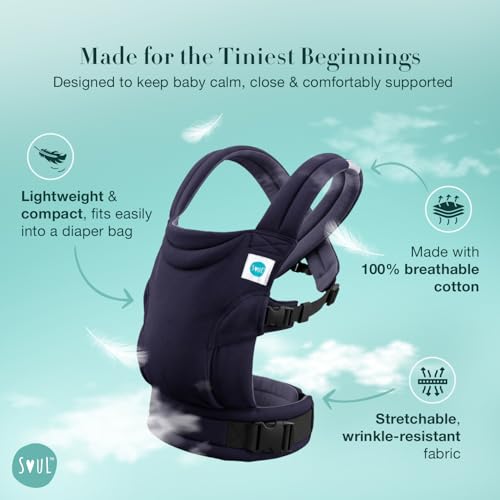 Image of Soulslings Tanu Baby Carrier Cove | Stretchy Baby Carrier for New Born & 0 to 1 Year Baby | Soft Cotton Belt with Ergonomic M Position | Adjustable Infant Carrier with Front & Hip Carry (3-10 Kgs)