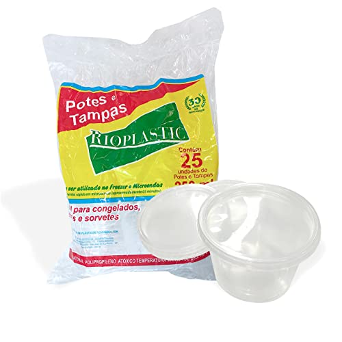 Pote Descartável, Rioplastic, 250 ml, Redondo, Com Tampa, GNA, Transparente, Pacote com 25