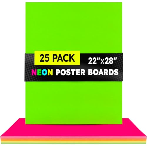 Image of Hygloss Medium Poster Board 22x28 - 25 Assorted Neon Color Bulk Pack - 10 Pt. Thickness Colored Poster Board Paper for Projects, Signs, Displays - Posterboard Multipack 22 inch x 28 inch