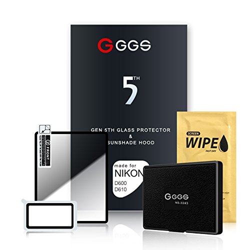 GGS Larmor 5th Generation Glass Screen Protector and Sunshade Hood Set for Nikon D600/D610 - Transparent