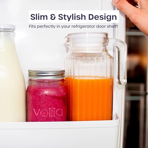 Image of TIINER Fridge Jug 1L Glass Water Jug with Lid (2 Pack) - Clear Water Pitcher with Ribbed Glass Jug Design & Handle for Fridge Shelf & Everyday Use with Vented Spout - Juices, Pimms & Picnics