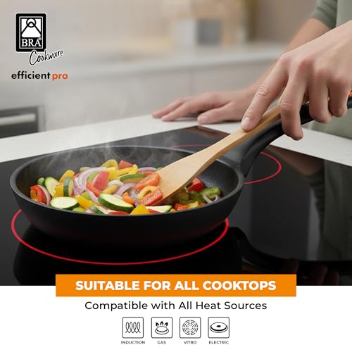 Image of BRA COOKWARE Efficient Pro 2-Piece Nonstick Frying Pan Set | 8+10.2 Inch Cast Aluminum Skillets | 3-Layer Scratch Resistant Coating Frypans | PFOA Free | All Cooktops Pans | Heat-Resistant Handle