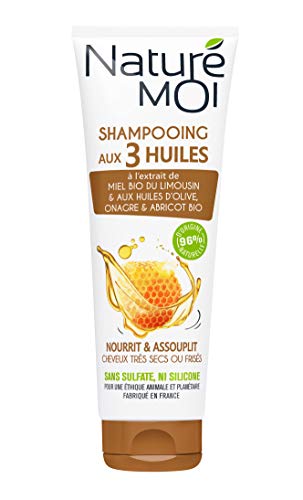 Naturé Moi  Shampooing nourrissant à l'extrait de miel bio et aux huiles d'olive, d'onagre et d'abricot bio  Répare les cheveux frisés ou secs  250ml